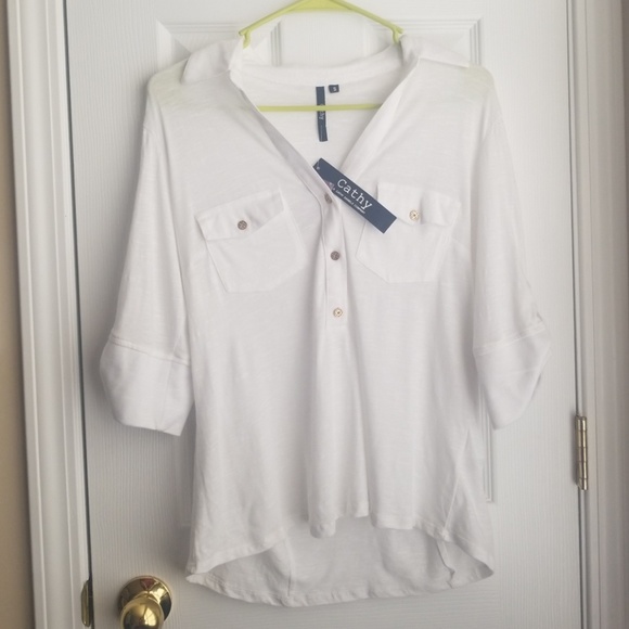 Cathy Daniels 3/4 Roll-up Sleeve White Shirt - Picture 1 of 5